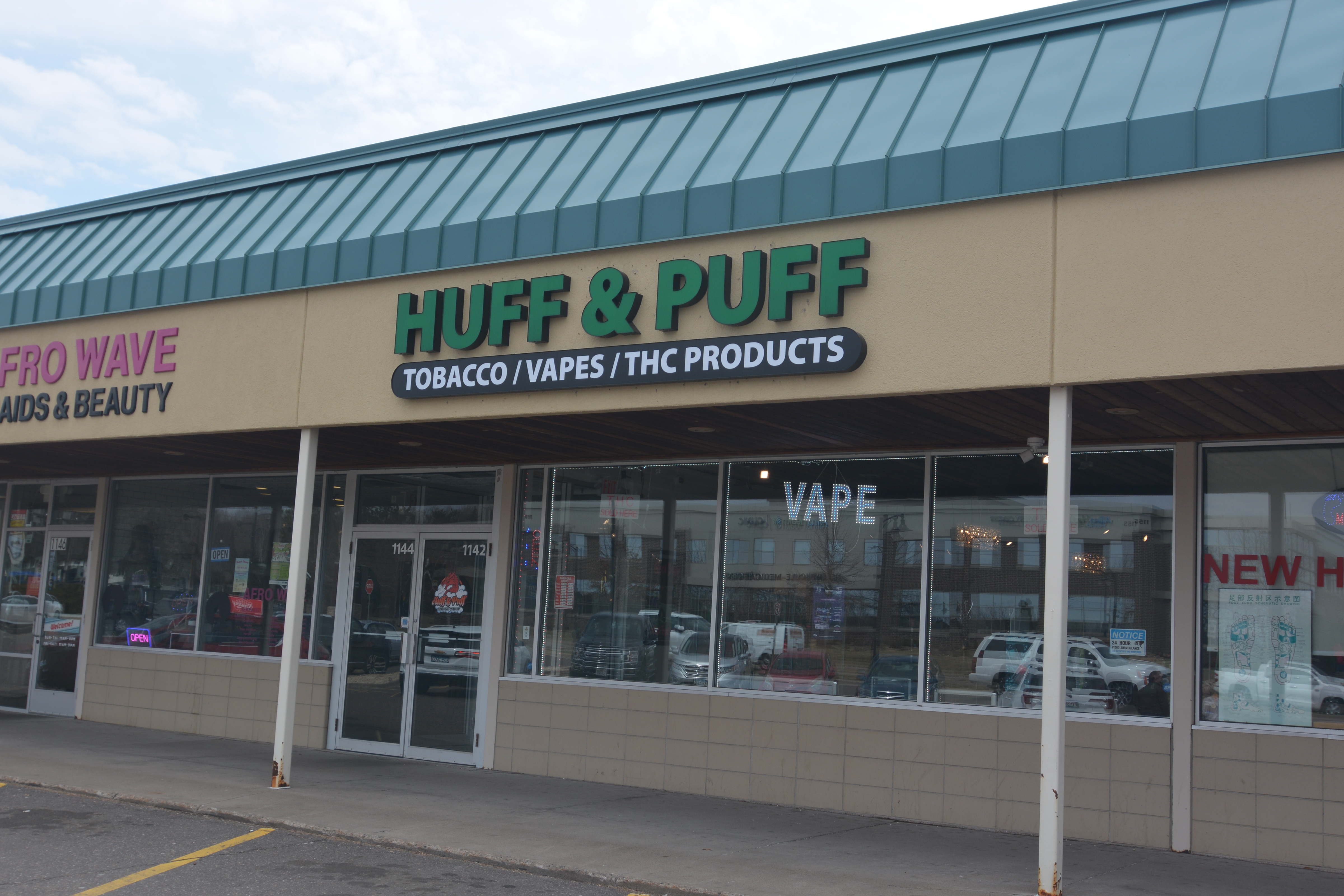 Huff and Puff Dispensary storefront at 1142 Co Rd E East in Vadnais Heights Minnesota