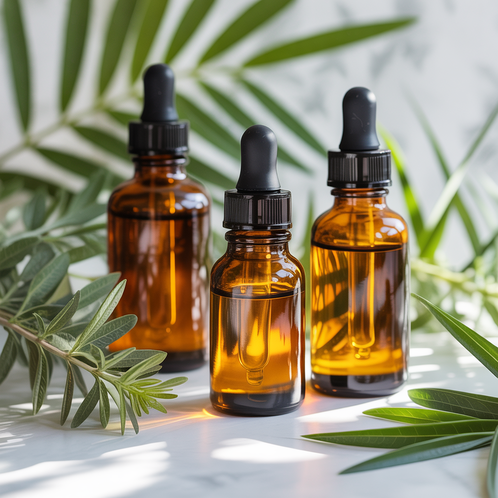 CBD and THC tincture dropper bottles at Huff and Puff Dispensary